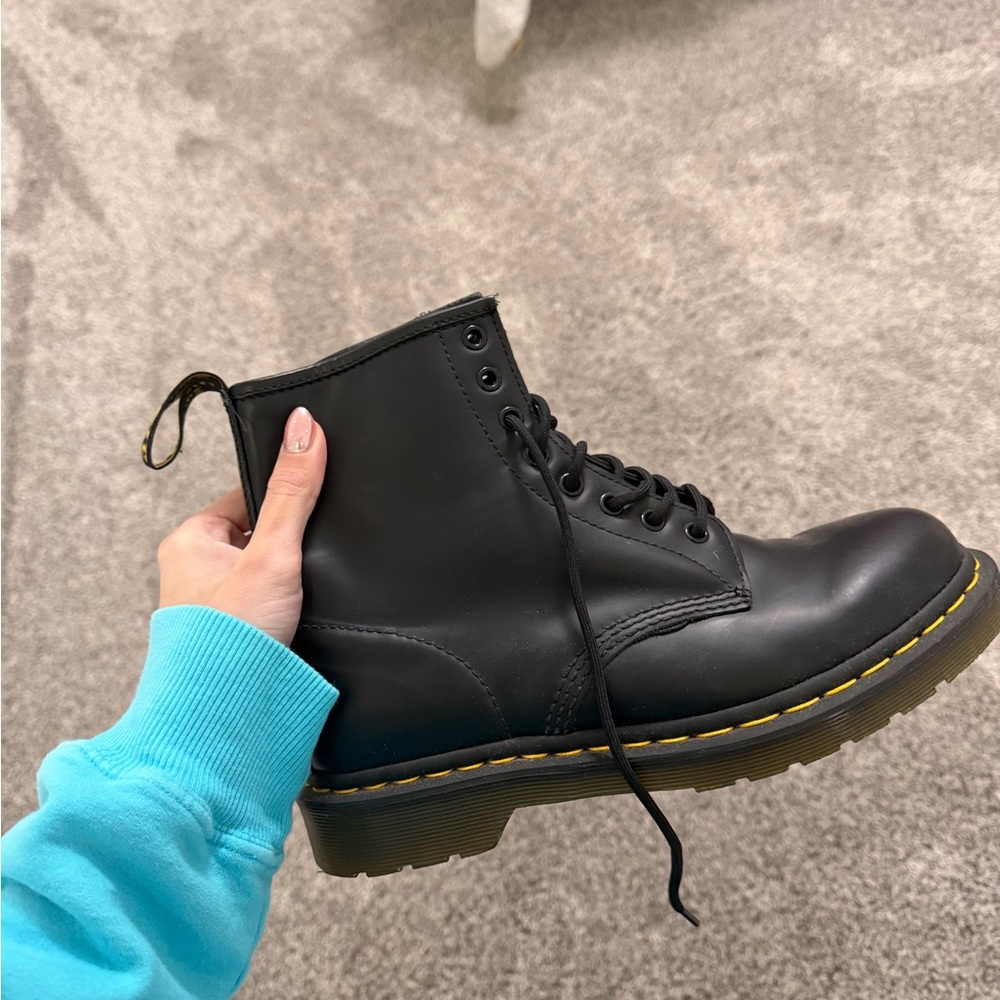 Dr Martens Black Lace-Up Boots with Yellow Stitching - Picture 3 of 8